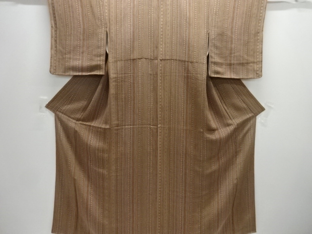 未使用品　縮緬地 縞に花・幾何学模様小紋着物